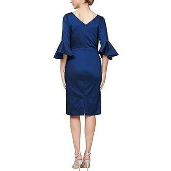 Alex Evenings Womens Side Ruched Midi Sheath Dress navy blue size 6 - Picture 2 of 10